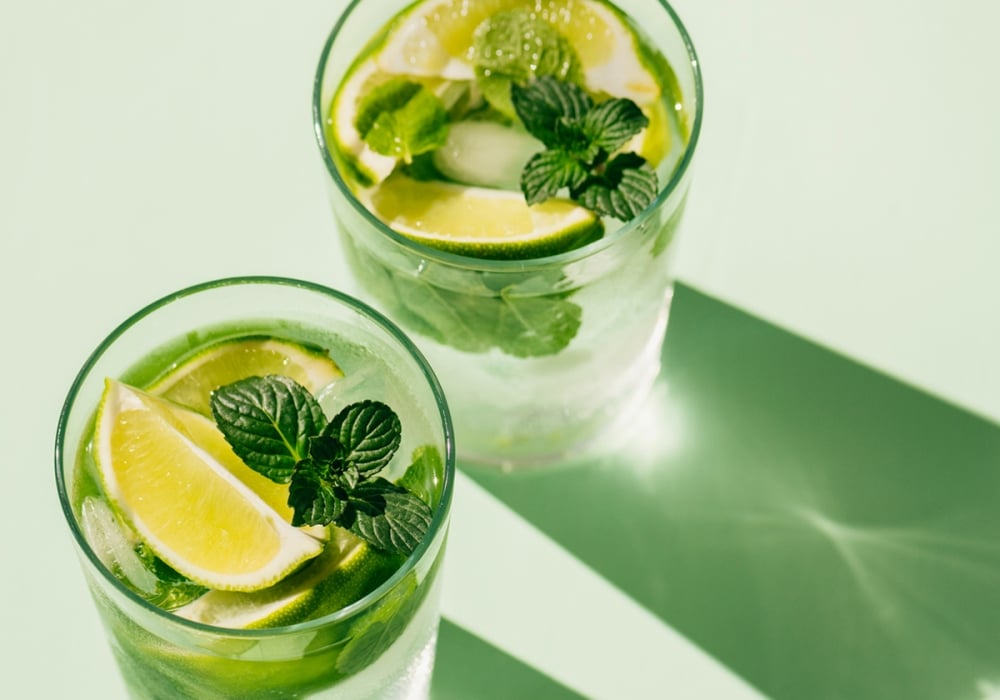 Two mint green cocktails