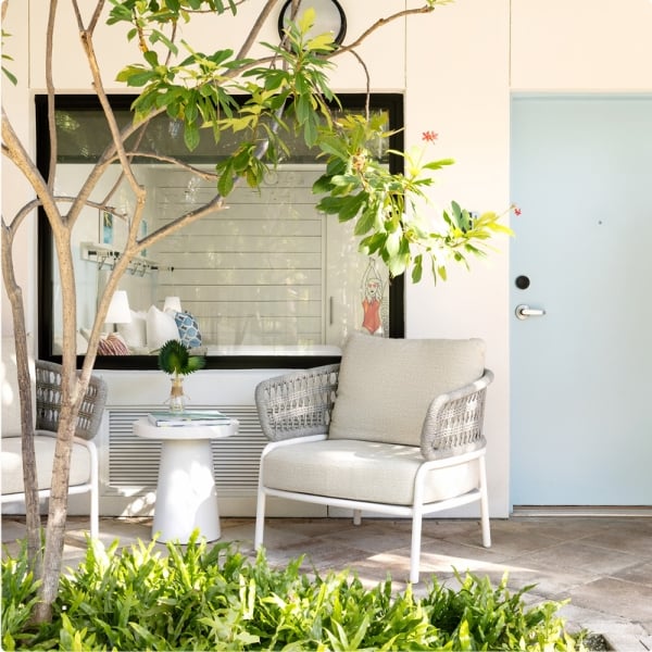 Patio outside two queens room at Blue Flamingo Resort Key West
