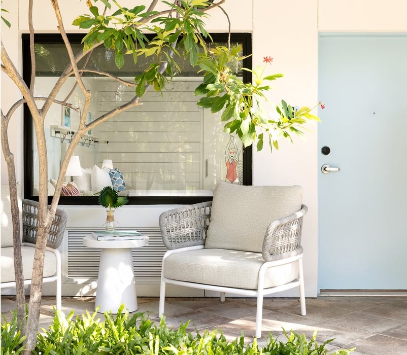 Patio outside two queens room at Blue Flamingo Resort Key West