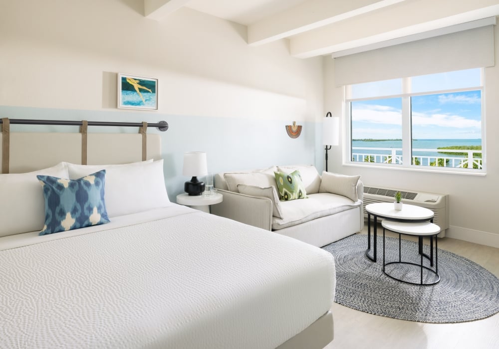 Ocean View One King Bed Hearing Accessible Blue Flamingo