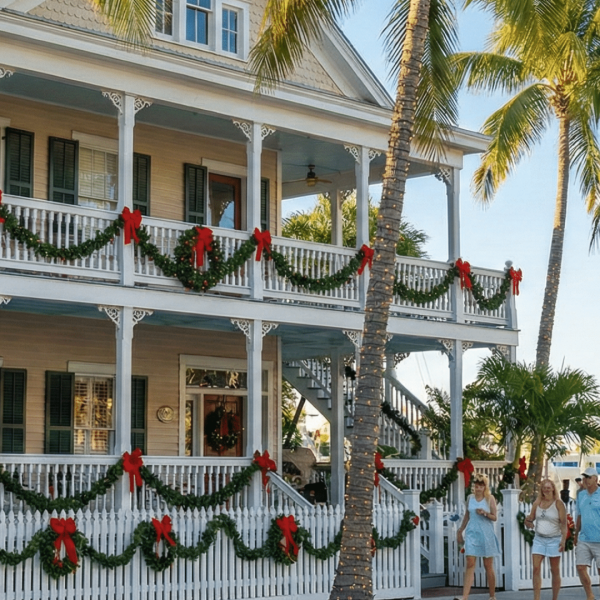 House decorated for the winter holidays in Key West