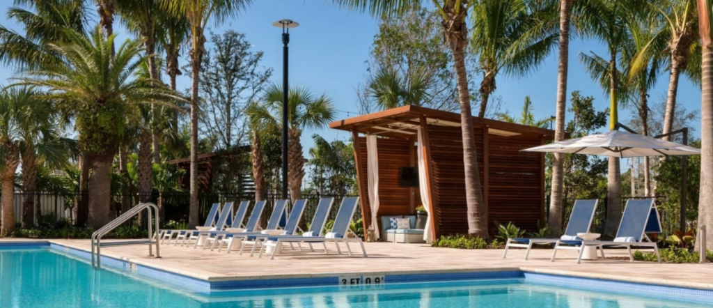 Pool and lounge chairs at Blue Flamingo Resort in Key West during Labor Day weekend