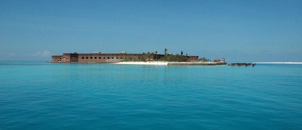 View of Fort Jefferson from a boat approaching Dry Tortugas National Park