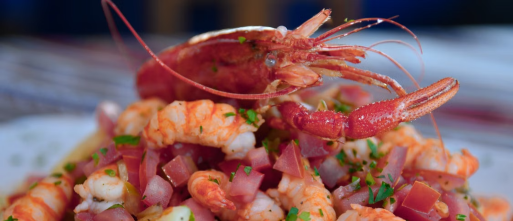 Crab and shrimp platter served at a casual seafood restaurant